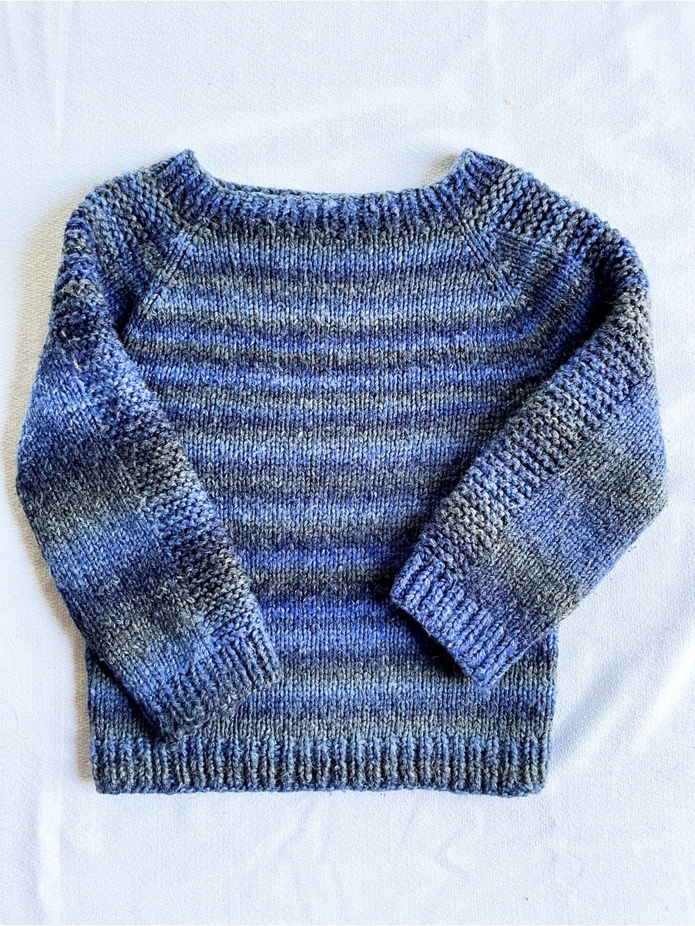 HANDMADE WOOL Merino Hand Knit Sweater Pullover Hand Knit Blue Ombré